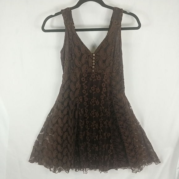 CowGirl Hardware Lace Aline Dress Women S Button Detail Empire Waist Brown - Picture 2 of 9